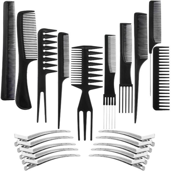 10 Pcs Salon Hairdressing Anti-Static Hair Cutting Comb Rat-Tail Comb Make-up Comb Clips
