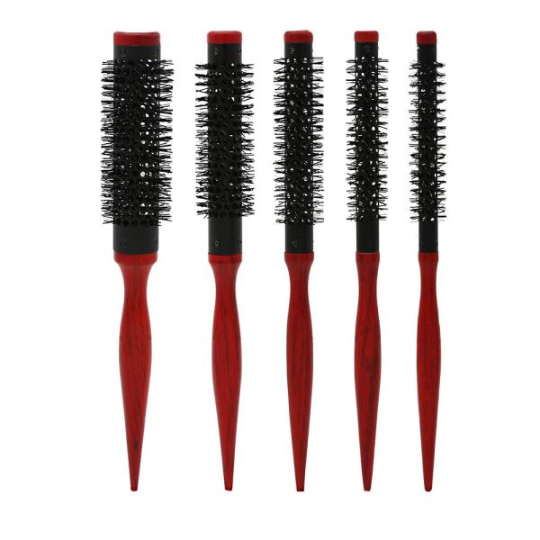 In Stock Small Size Aluminum Roll Hair Comb With Wooden Handle Anti Static Round Brush