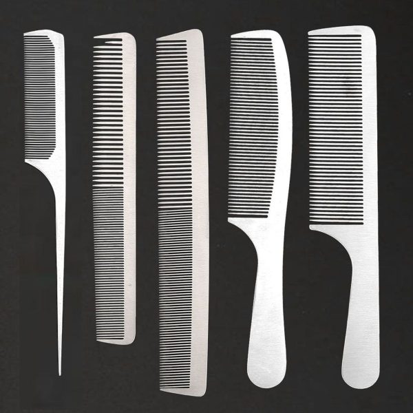 5 Packs Metal Barber Comb Set with Bag – Professional Hair Cutting Comb Set - SKU PG1019