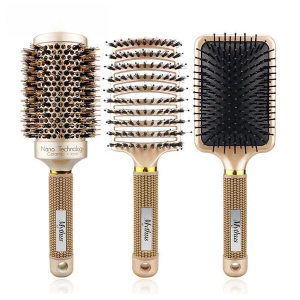 3pcs/Set Gold Detangle Brush Set 02 – Detangling Hair Brush for Salon Styling - SKU PG1009
