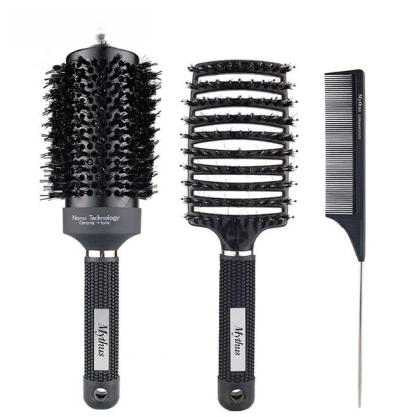 3pcs/Set Black Detangle Styling Brush Set 01 – Detangling Hair Brush for Salon Styling - SKU PG1010