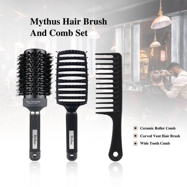 3pcs/Set Black Detangle Styling Brush Set 02 – Detangling Hair Brush for Salon Styling - SKU PG1007
