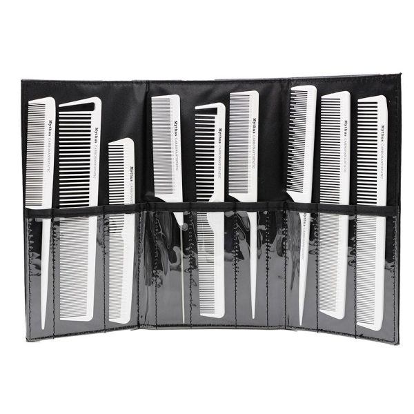 9pcs White Carbon Antistatic Hairdresser Comb with Bag – Professional Hair Cutting Comb Set - SKU PG1016