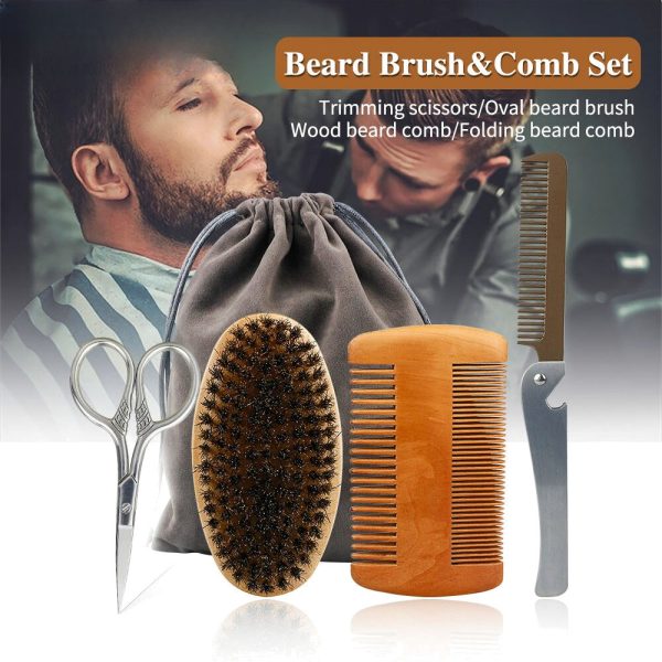 4Pcs/Set Beard Grooming Kit – Professional Barber Haircutting Comb - SKU PG1219