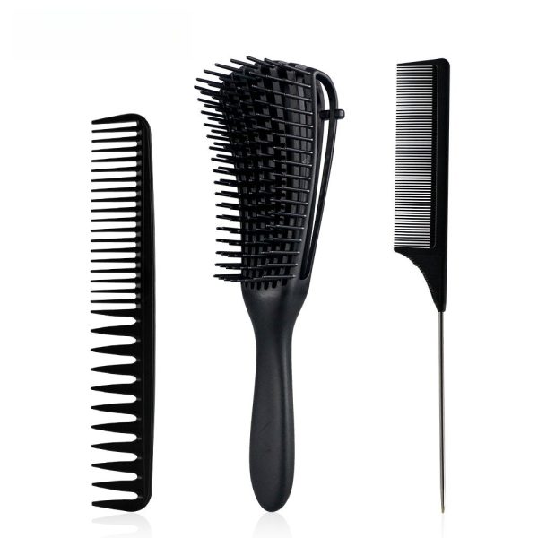 3pcs/set Black Detangle Brush Set 02 – Detangling Hair Brush for Salon Styling - SKU PG1023