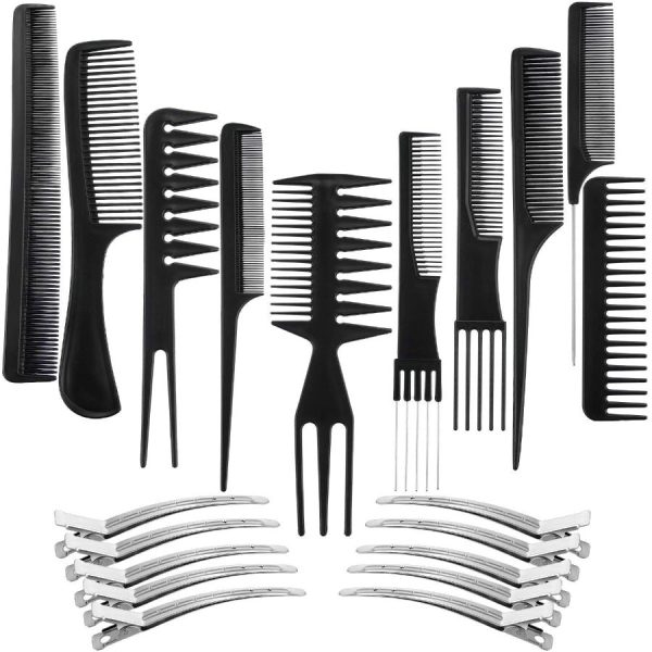 10 Pieces Hair Barber Styling Comb Set with 10 Pieces Duck Bill Clips – Professional Hair Cutting Comb Set - SKU PG1002