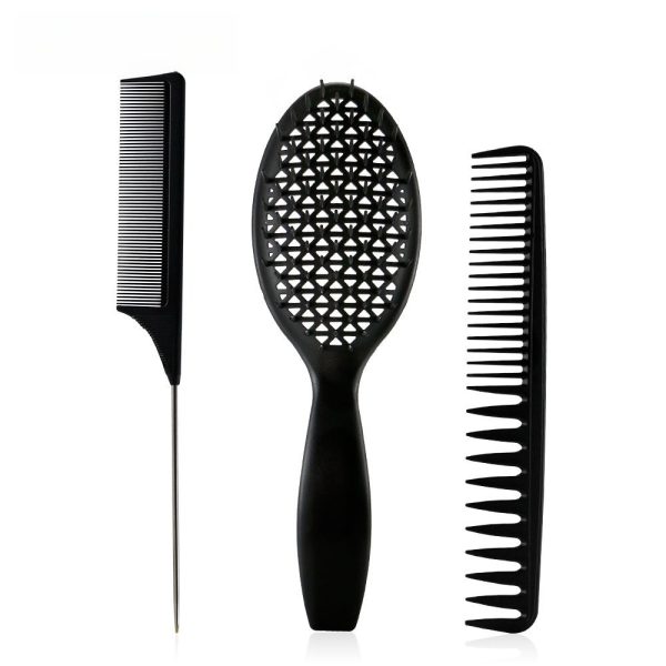 3pcs/set Black Detangle Brush Set 03 – Detangling Hair Brush for Salon Styling - SKU PG1025