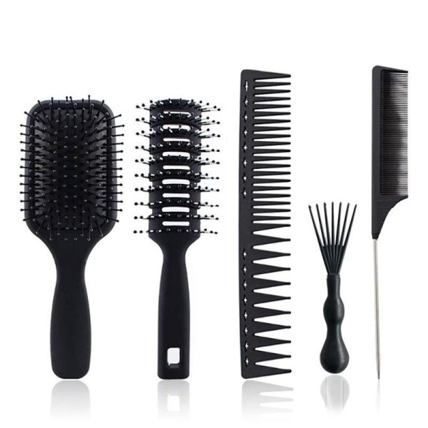 5Pcs Paddle Hair Brush, Detangling Brush and Hair Comb Set – Detangling Hair Brush for Salon Styling - SKU PG1012