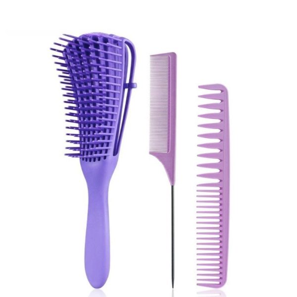 3pcs/set Purple Detangle Brush Set 02 – Detangling Hair Brush for Salon Styling - SKU PG1056