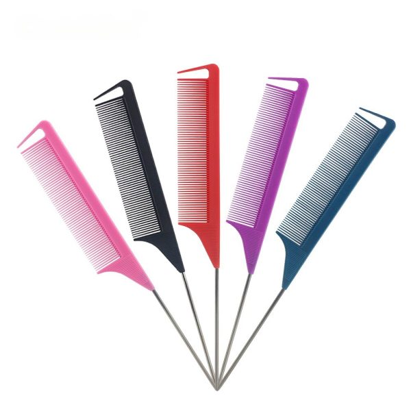 5pcs/pack Long Handle Rat Tail Comb Five Colors – Professional Hair Cutting Comb Set - SKU PG1047