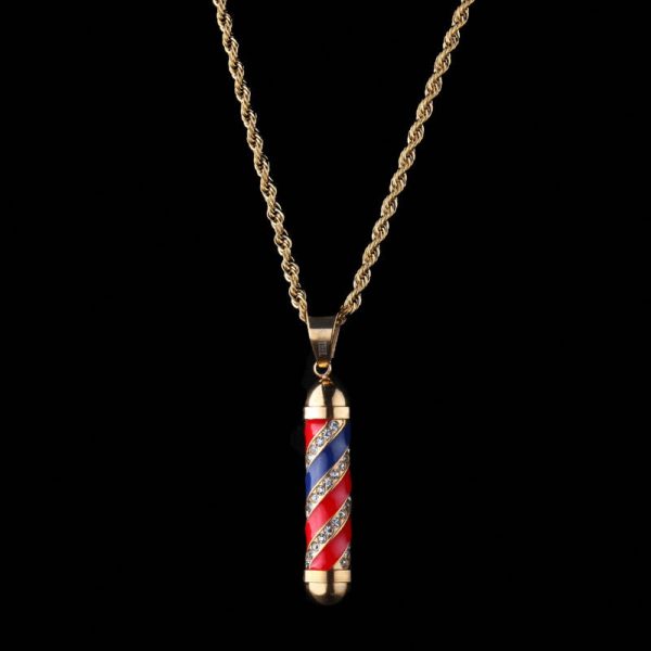 Gold/Silver Barber Pole Diamond Necklace - Professional Barber Accessories
